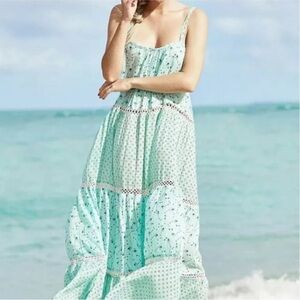 DEBBIE KATZ South Beach Aqua Lily Boho Tiered Maxi Sundress